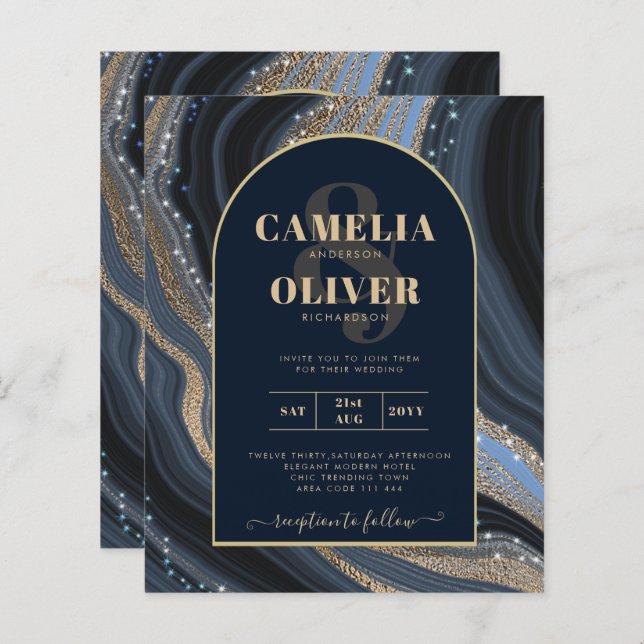 LeahG Marine Blue Gold Agate STARRY Mariage de nui (Devant / Derrière)