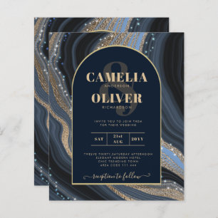 LeahG Marine Blue Gold Agate STARRY Mariage de nui