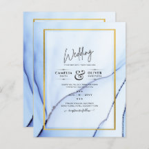LeahG Marine Blue Gold INK Mariage Abstrait INVITE
