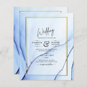 LeahG Marine Blue Gold INK Mariage Abstrait INVITE