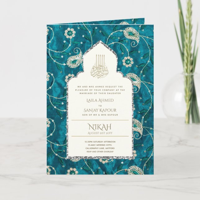 LeahG Paisley Orné Invitation de Mariage Musulman  (Devant)