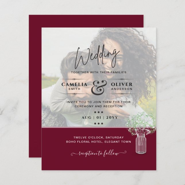LeahG PHOTO OVERLAY Gypsophila Wedding Invitation (Devant / Derrière)