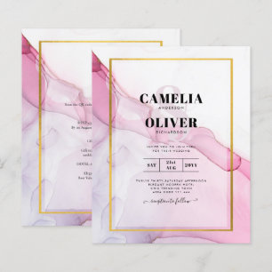 LeahG PINK Purple Encre Mariage Abstrait INVITE