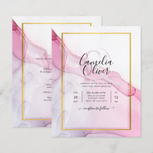 LeahG PINK Purple Encre Mariage Abstrait INVITE
