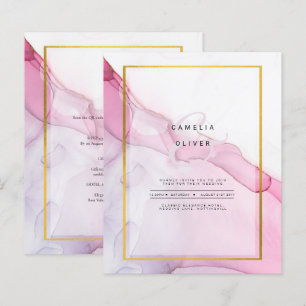 LeahG PINK Purple Encre Mariage Abstrait INVITE