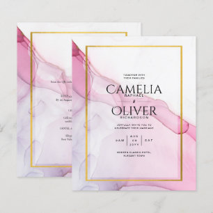 LeahG PINK Purple Encre Mariage Abstrait INVITE