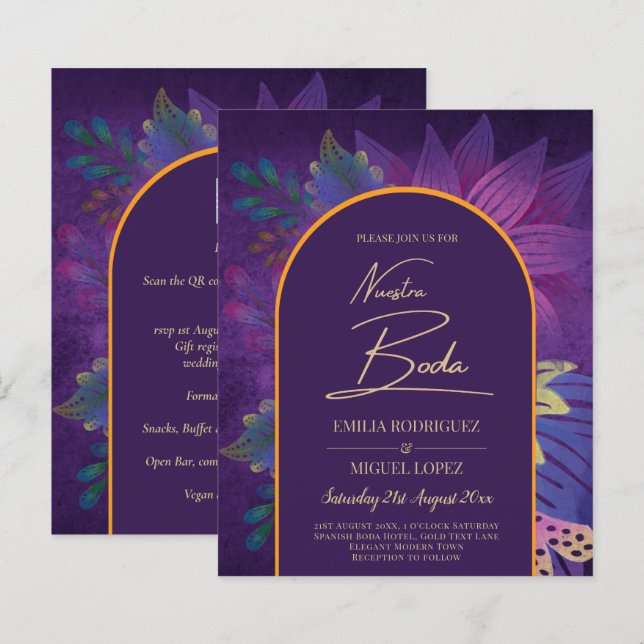 LeahG Plum Purple Gold JEWEL TONES Mariage INVITE (Devant / Derrière)