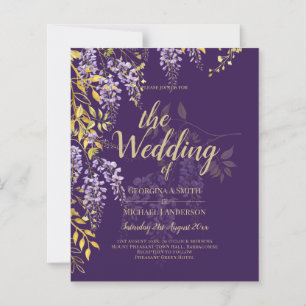 LeahG Purple Gold WISTERIA Floral Wedal INVITE