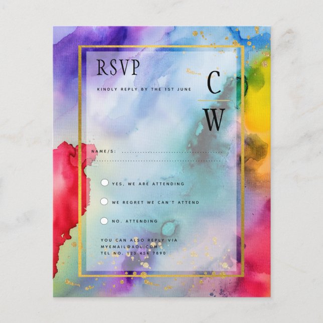 LeahG Rainbow Pride Alcool Encre Mariage RSVPg (Devant)