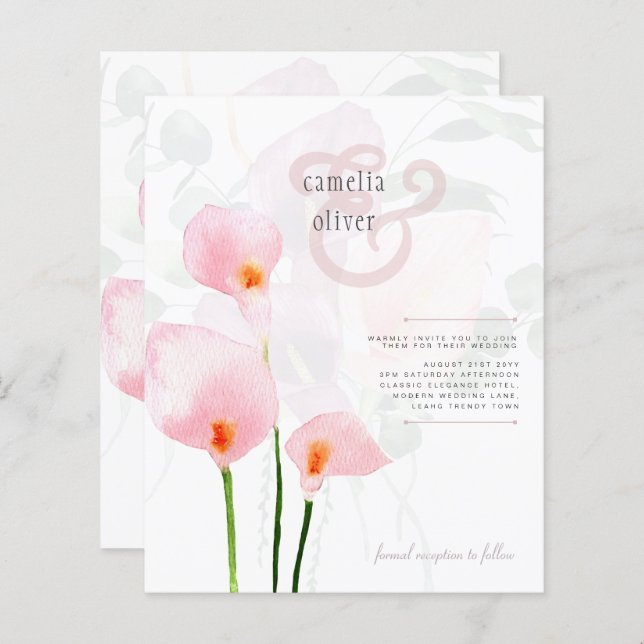 LeahG Rose Calla Lily Mariage floral Invitation (Devant / Derrière)
