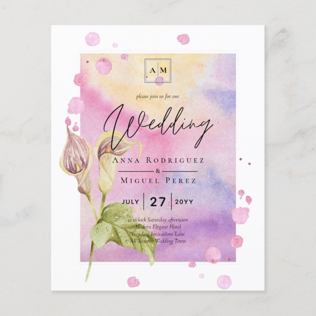 LeahG Rose Calla Lily Mariage floral Invitation (Devant)