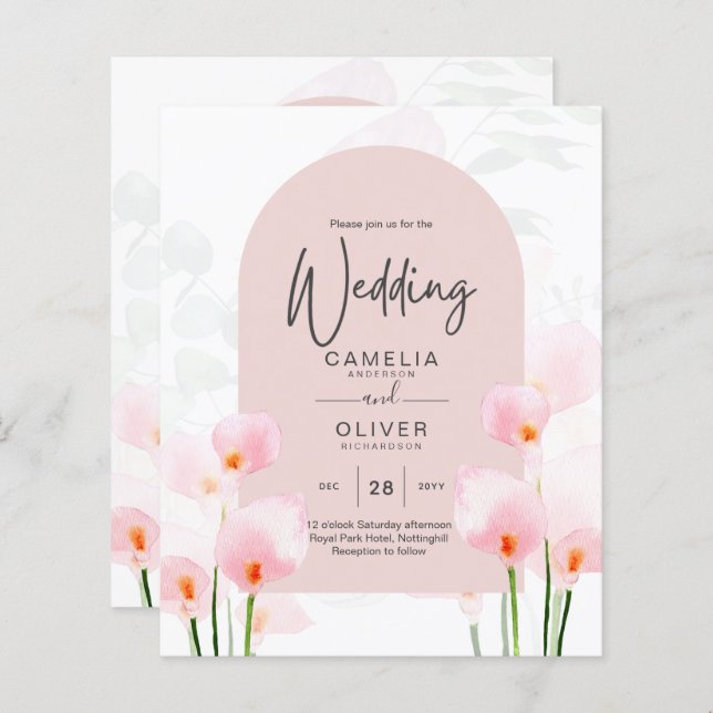 LeahG Rose Calla Lily Mariage floral Invitation (Devant / Derrière)