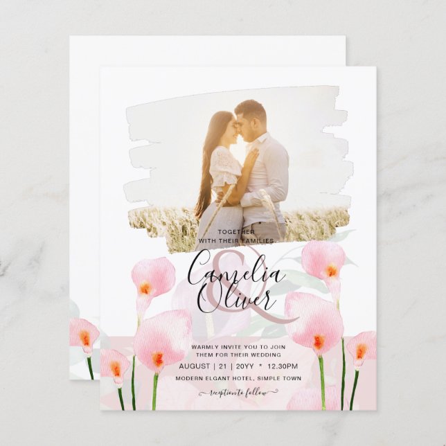 LeahG Rose Calla Lily PHOTO Overlay Mariage Invite (Devant / Derrière)
