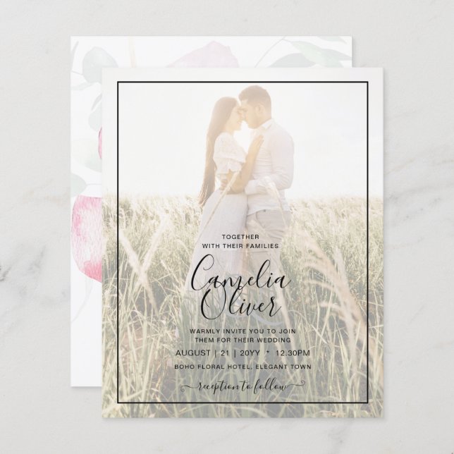 LeahG Rose Calla Lily Photo Overlay Mariage Invite (Devant / Derrière)