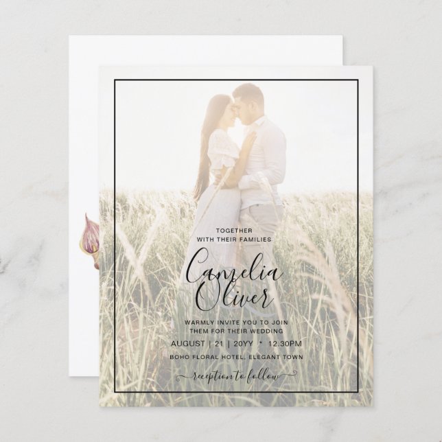 LeahG Rose Calla Lily PHOTO Overlay Mariage Invite (Devant / Derrière)