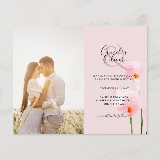 LeahG Rose Calla Lily PHOTO Overlay Mariage Invite (Devant)