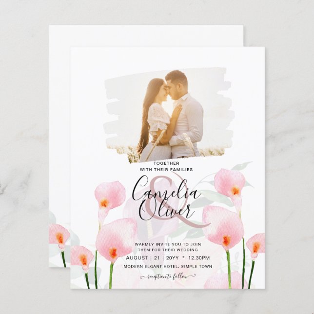 LeahG Rose Calla Lily PHOTO Overlay Mariage Invite (Devant / Derrière)