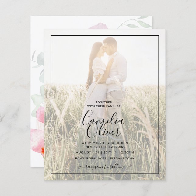 LeahG Rose Calla Lily Photo Overlay Mariage Invite (Devant / Derrière)