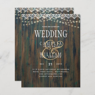 LeahG Rustic Wood Lace Lumières Mariage Invitation