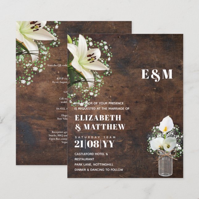 LeahG Rustique Calla Lily Mariage Floral Invitatio (Devant / Derrière)