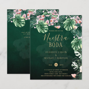 LeahG Tropical Vert Fleurs Roses Feuille Mariage