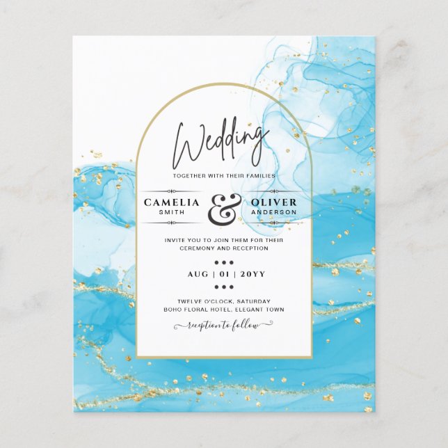 LeahG Turquoise Gold Aqua Blue Wedding INVITE (Devant)