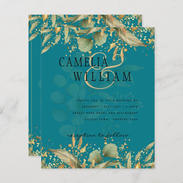 LeahG Verdure Verre Mer Turquoise Gold Mariage Inv (Devant / Derrière)