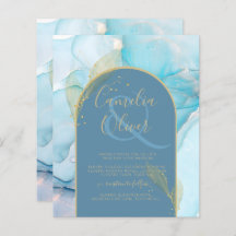 LeahG Verre de mer Encre d'or Aqua Blue Wedding IN