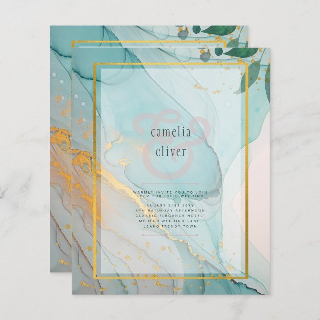 LeahG Verre de mer Turquoise Gold INK Mariage INVI (Devant / Derrière)