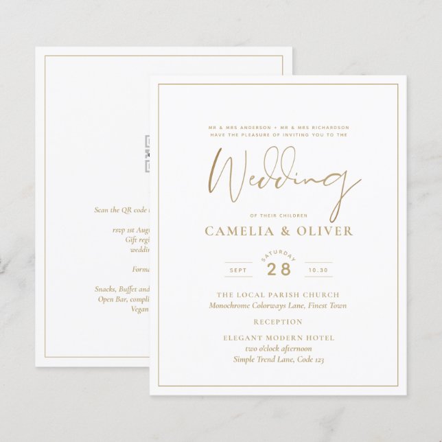 LeahG White Gold Classic Typographie Mariage Invit (Devant / Derrière)