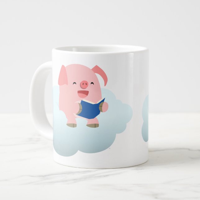 Lecteur de cochon de dessin mignon sur Mug Jumbo C (Devant gauche)