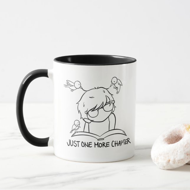 Lecteur mignon Lecture avec oiseaux Mug à deux ton (Avec donut)
