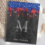 Lecteurs de Parties scintillant rouge bleu noir Mo<br><div class="desc">Planificateur de calendrier monogramme personnalisé. Gardez vos rendez-vous et votre calendrier à portée de main grâce à nos gouttes de parties scintillant noir et rouge modernes et élégantes sur un planificateur en cuir faux vintage avec une initiale monogrammée personnalisée et le nom. Ce planificateur unique est parfait pour la planification...</div>