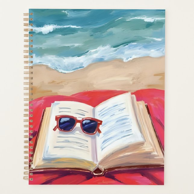 Lecture sur la plage | Peinture aquarelle des vagu (Devant)