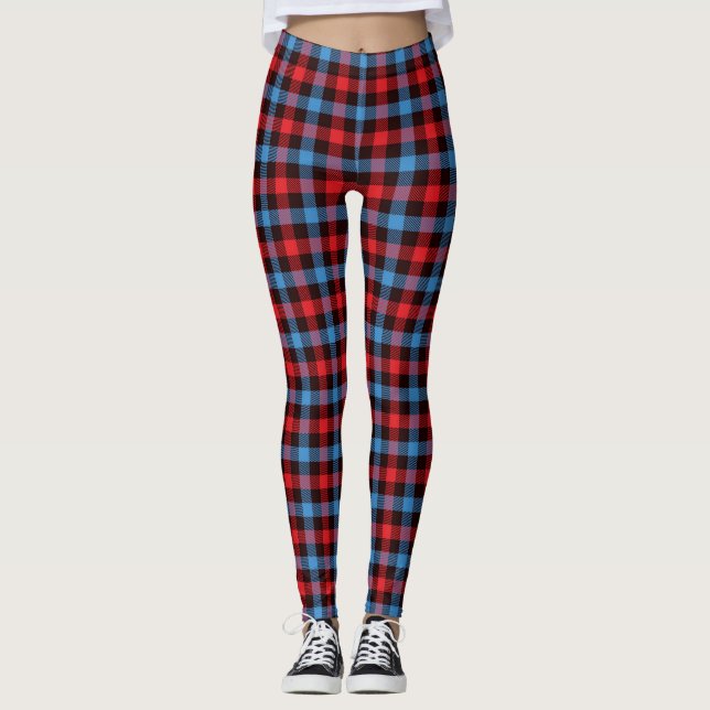 Léger Bleu/Rouge Plaid Leggings pour femmes (Devant)
