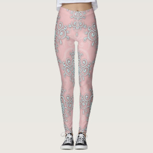 Léger rose et gris damassé Boho Style Leggings