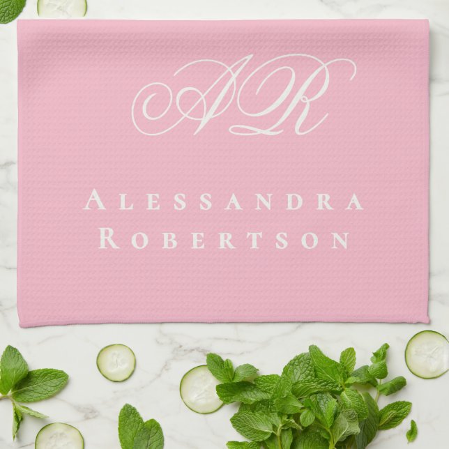 Légère serviette rose Pivoine Monogramme minimalis (Plié)