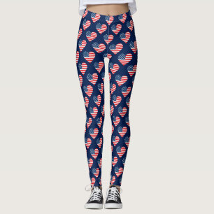 Legging à coeurs de drapeau américain rouge, blanc