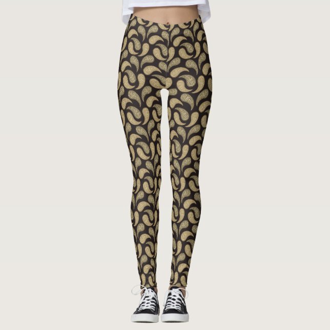 Legging à motif cachemire noir-beige (Devant)