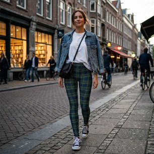 Legging à motif carreaux tartan vert et bleu