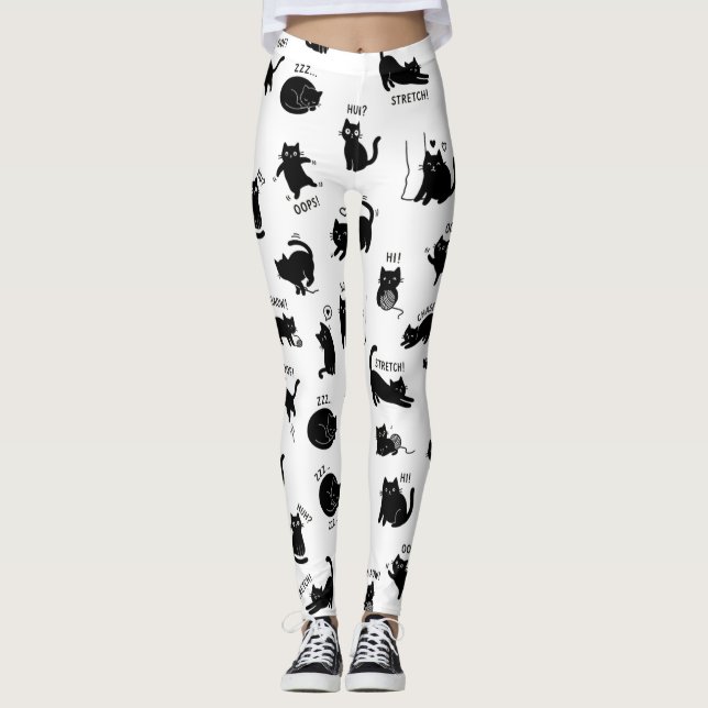 Legging à motif de dessin animé de chat noir drôle (Devant)
