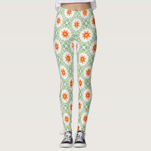 Legging à motif floral vert et orange vibrant