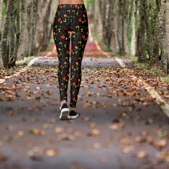 Legging à motif noir et feuilles de pavot rouge (Créateur téléchargé)