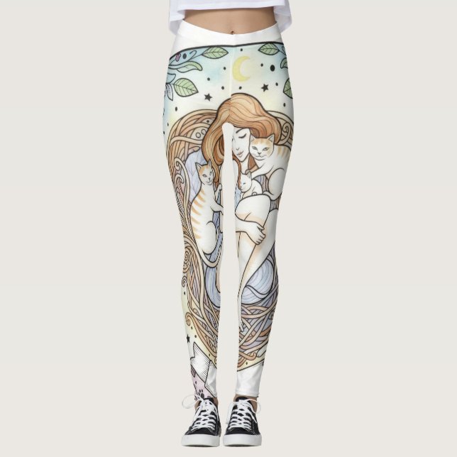 Legging avec design Ange Gardien Mère et Bébé Chat (Devant)
