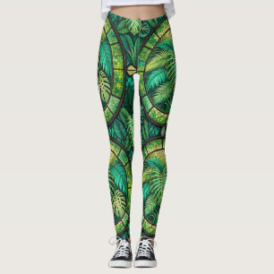Legging avec un motif de feuille tropicale vert vi