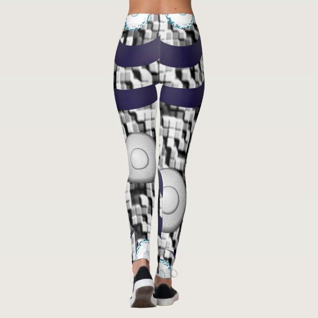 legging blanc à carreaux bleus adolescent (Dos)