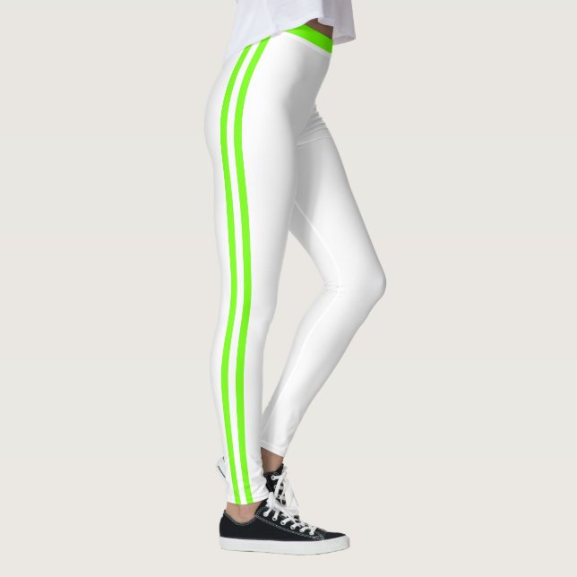 Legging blanc avec rayure latérale vert néon coule (Droite)
