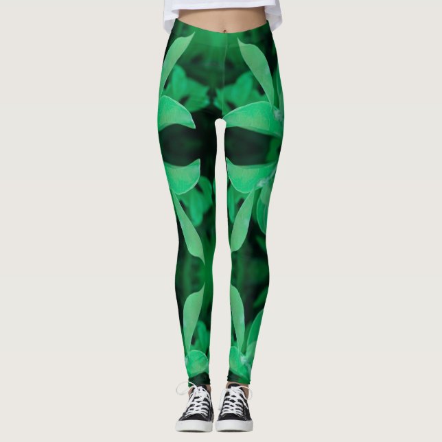 Legging de Couleur Pâle Feuille Verte (Devant)