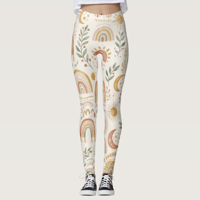 Legging de yoga arc-en-ciel boho et botanique terr (Devant)