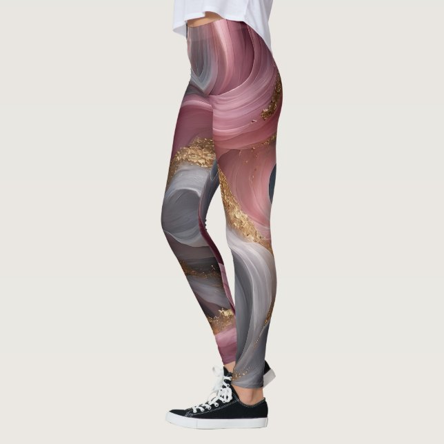 Legging doré en fluidité abstraite rose et grise (Gauche)